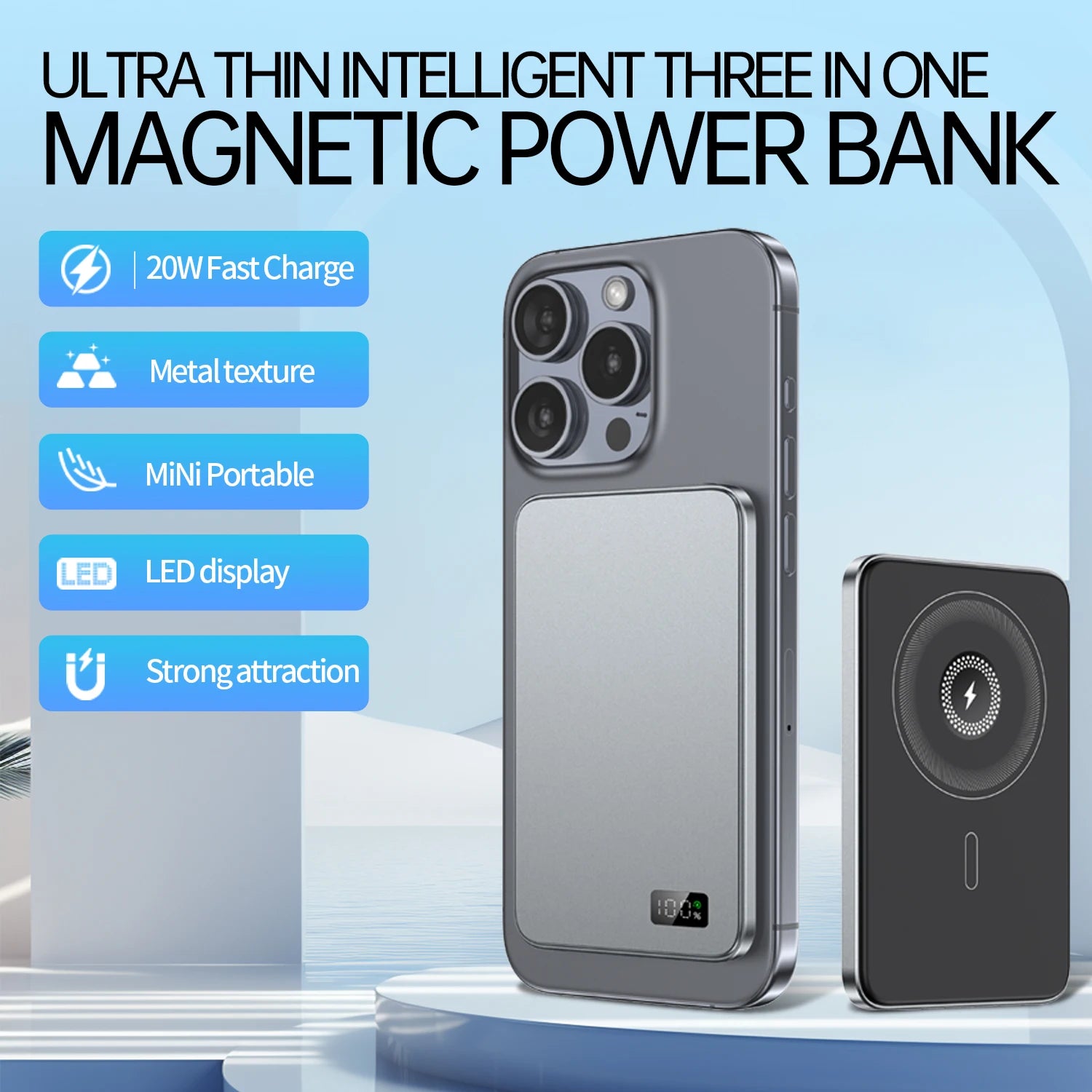 Black - Magnetic Power Bank (5000mAh) - JustZPower